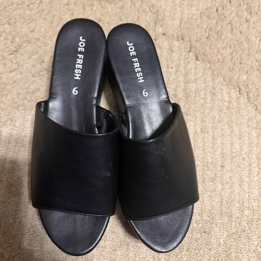 Joe Fresh Black Chunky Platform Slide Sandals Women Size 6 Minimalist 90s Style - Picture 2 of 5